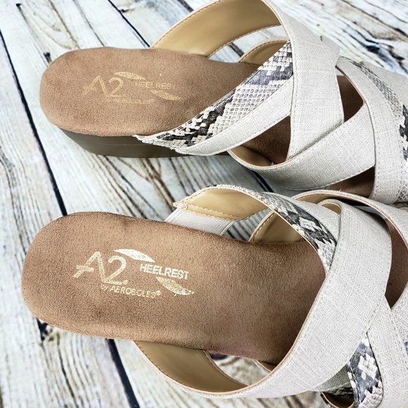 Aerosoles Sandals Women’s 10 M NEW Beige Snakeskin Wedge Slip-On Slide Comfort - Picture 7 of 11